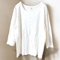 長袖カットソー　シャツ　七分袖　無地　オーバーサイズ　コットン　ホワイト　LL