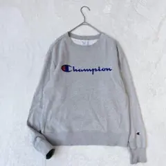 チャンピオン ロゴトレーナー クルーネック ロゴ刺繍 小さいサイズ グレー