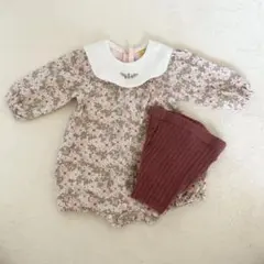 moimoln モイモルン　花柄ロンパース タイツ　セットアップ　白い襟付き