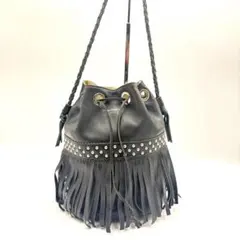 【良品✨】J&M DAVIDSON ハンドバッグ　フリル　巾着　レザー　黒