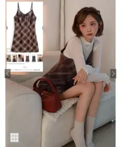 GRL チェック柄リボンキャミミニワンピース