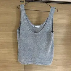 ZARA シルバー ニットタンクトップ