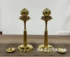 密教法具 菊壇灯 燭台 一対 仏具 寺院用仏具 仏教 工芸品 真鍮製 