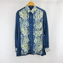 リーフ 植物柄 総柄 オーバーサイズ シャツ 古着 L ネイビー メンズ