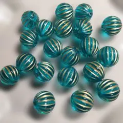 【20個】ブルー12mm☆ゴールドライン アクリルビーズ