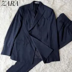 ZARA 4WAYセットアップ ダブルブレスト グレンチェックネイビー 48