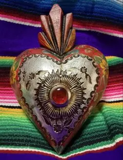 メキシコSミラグロス　ハートオブジェ　壁掛け　民芸品アート２　 フォークアート メキシコSミラグロス ハートオブジェ 壁掛け 民芸品アート2 フォーク