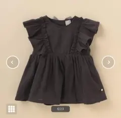 美品　プティマイン　フリル　チュニック　チャコール　110 ギャザー　トップス