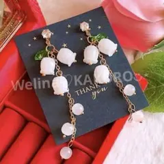 大人可愛いෆ˚ 鈴蘭 ゆらゆら ロング お洒落 ハンドメイド ピアス イヤリング