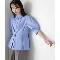 ナチュラルビューティーベーシック　ペプラムブラウス ウエスト切替タックシャツ