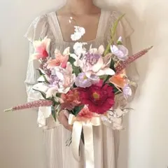 ブートニア付き】ウエディングブーケ ピンク胡蝶蘭 韓国風 前撮り 結婚