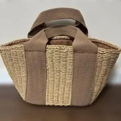 美品　ベージュ　茶　かごバッグ　夏バッグ