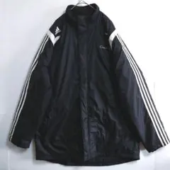 ★A367　adidas　ベンチコートL/2XL　黒　3本ライン　ビックUS古着