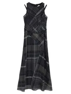 MEDI STRAIN CHECK DRESS/ブラック/トールサイズ