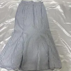 水色 ギンガムチェック ロングスカート