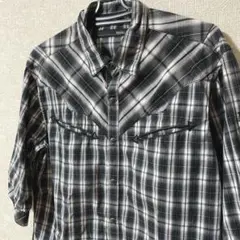 チェック柄シャツ　モノトーン　半袖　Lサイズ　メンズ　MOSSIMOのサムネイル
