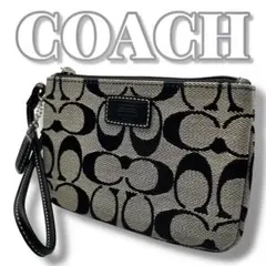 美品 COACH シグネチャー ブラック レディース ポーチ 8019