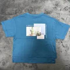 Tシャツ 植物プリント　コバルトブルー