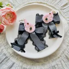 ピンクの天使の羽リボンヘアクリップ