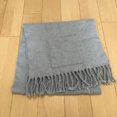 大判マフラー ひざ掛け 厚手 グレー フリンジ付き