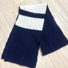 LACOSTE ケーブル編みマフラー ネイビー/ホワイト