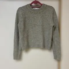 グレー ビーズ装飾 クロップドニット
