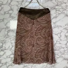 アンタイトル　（1）　シルク100%ペイズリー柄シフォンスカート　茶ピンク系