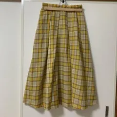 イエロー チェック柄 ロングフレアスカートのサムネイル
