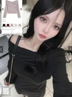 GRL オフショルダードレープトップス[gn532] ブラック S