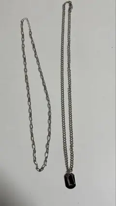 シルバー ドッグタグ ネックレス 二重チェーン