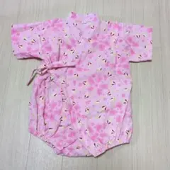 ピンク うさぎ花柄 甚平 ロンパース 80cm
