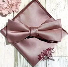 蝶ネクタイ ポケットチーフ ピンク 無地 新郎 高級 人気