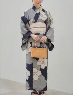 しまむら mysa closet 田中里奈コラボ浴衣＋帯＋帯締めセット ネイビーのサムネイル
