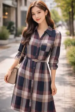 REDYAZEL チェック柄 シャツワンピース ベルト付き