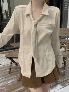 新品未使用品 SHEIN 長袖ストライプカジュアルシャツ タイ付き