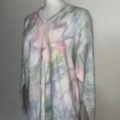 vintage ユリ 花柄 Ｖネック ニット スウェット フラワー フローラル