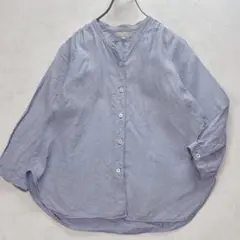 極美品】マーガレットハウエル リネン100％シャツ バンドカラー ブルー