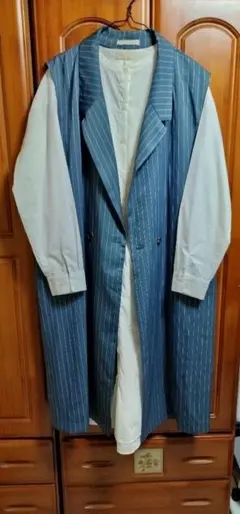 ストライプのジレと白シャツ2点セット