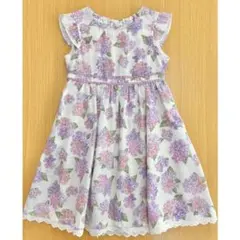 エニィファム　キッズ　紫陽花　ノースリーブ　ワンピース　白　夏　紫　120