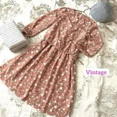 ⭐️レトロ古着　東京スタイル　花柄　ワンピース⭐️昭和　ヴィンテージ ピンク 冬春