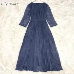 美品✨Lily calin　プリーツMIXレース ドレス L 洗濯可 ブライダル