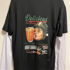 Delicious Cool Orange 重ね着風 バックプリント長袖Tシャツ