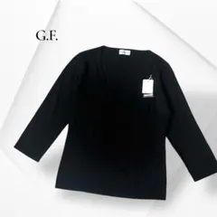 タグ付き新品未使用 メリノウール Vネックニットセーター 八分袖 上品 黒 L