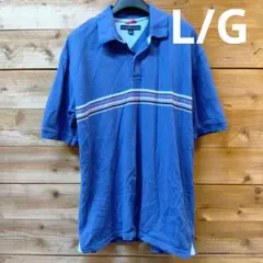 トミーヒルフィガー ストライプ ポロシャツ 青大きいサイズUSA輸入古着状態良好