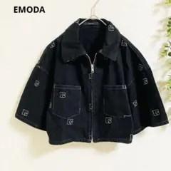 EMODA シャツ ジャケット　F 半袖 黒 総柄 ショート丈 美シルエット