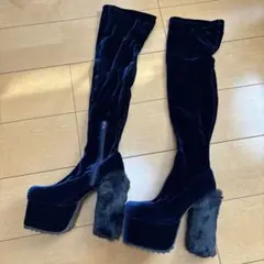 値下げ！onespo ワンスポ　ベロア　厚底　ニーハイブーツ　ファー