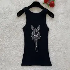 激レア！CHROME HEARTSのリブ編みタンクトップ(未使用新品) CHROME HEARTS クロムハーツ USA LOGO Tank Top ロゴタンク