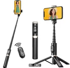 自撮り棒 スマホ三脚 リモコン付き ブラック