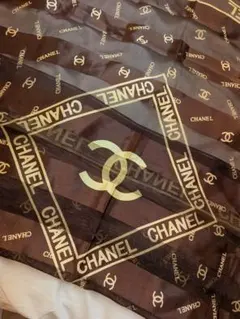 CHANEL ロゴ柄 大判スカーフ ブラウンのサムネイル