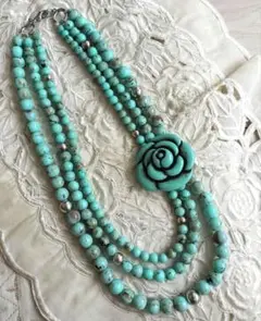 ターコイズふう 3連ネックレス 大輪の薔薇 ネックレス ヴィンテージ